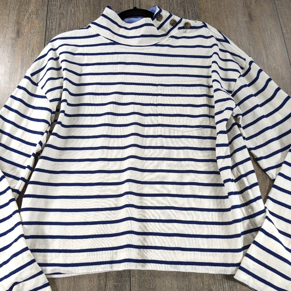 Vineyard Vines Pullover Womens Large Blue Striped Mock Neck Button Preppy Beach